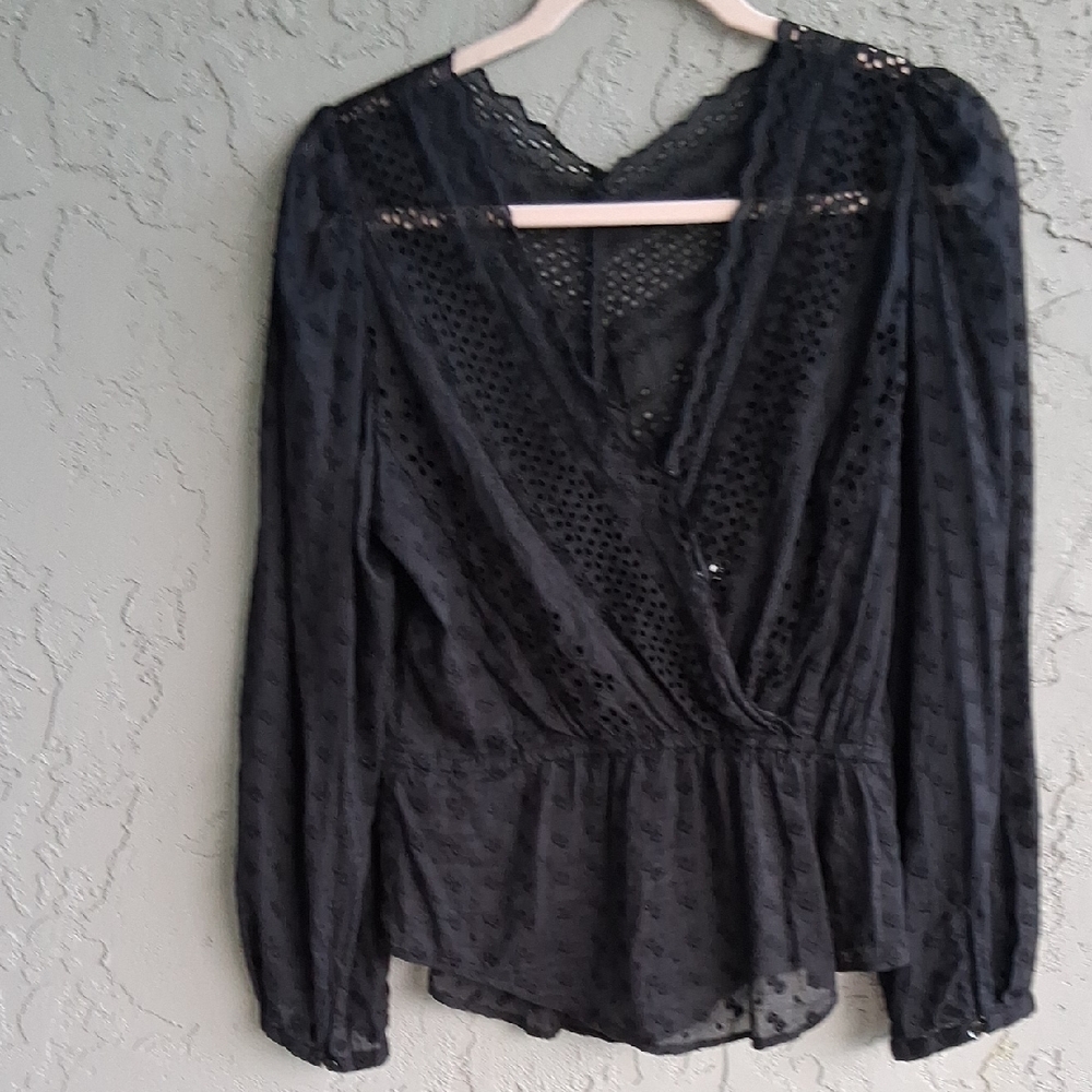 Chic Gray Wrap Peplum Blouse with Flowing Sleeves